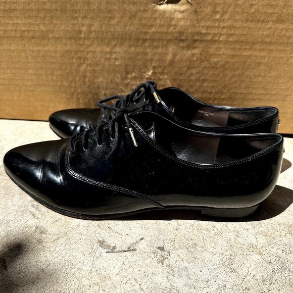 Kate Spade Carmila Leather Oxford Shoes Lace Up Pointed Toe Heels Black 9M - Picture 4 of 6